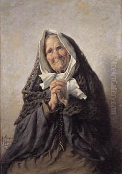 Portret Modlacej Sie Kobiety 1893 R. Oil Painting by Mieczyslaw Reyzner