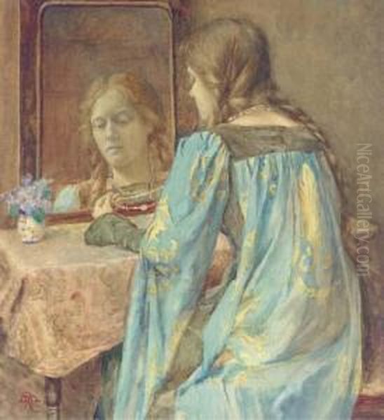 Lady In Medieval Dress At Her Toilette Oil Painting by Henry Maynell Rheam