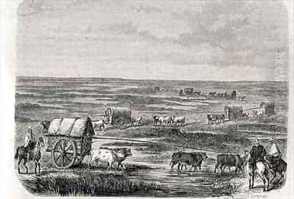 Wagon Train on the Argentinian Pampas in the 1860s Oil Painting by Duvaux, Jules Antoine