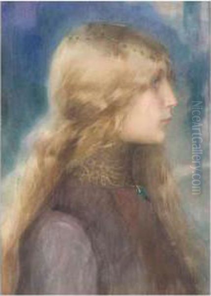 Head Of A Girl Oil Painting by Henry Maynell Rheam