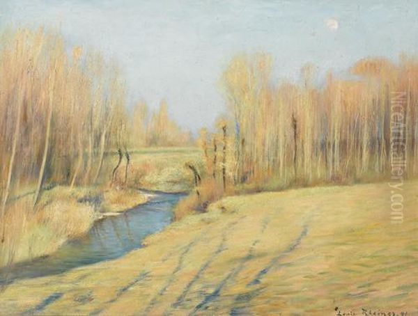 Ebene Landschaftspartie Mit Bach. Oil Painting by Louis Rheiner