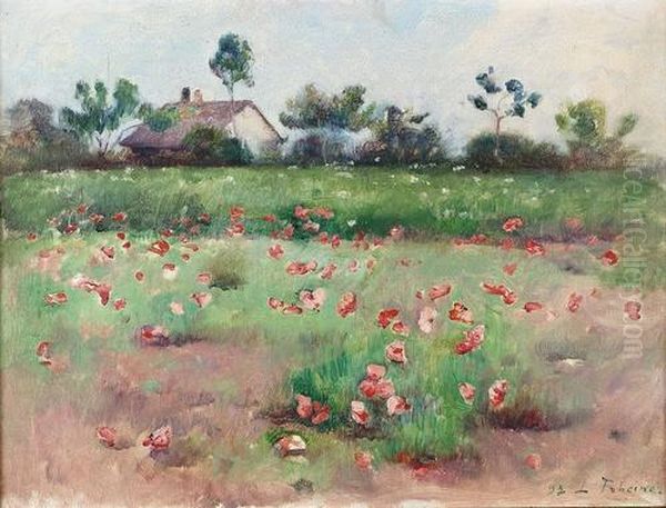 Feldlandschaft Mit Mohnblumen. Oil Painting by Louis Rheiner