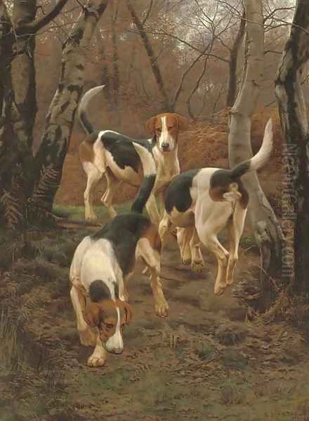 Hounds in Bracken Oil Painting by Edward Algernon Stuart Douglas