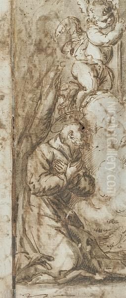 Standing Figures With Child And Dog And Penitent Saint With A Putto: A Double Sided Work Oil Painting by Francisco Ribalta