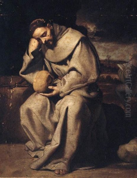 Saint Francis In Meditation Oil Painting by Francisco Ribalta