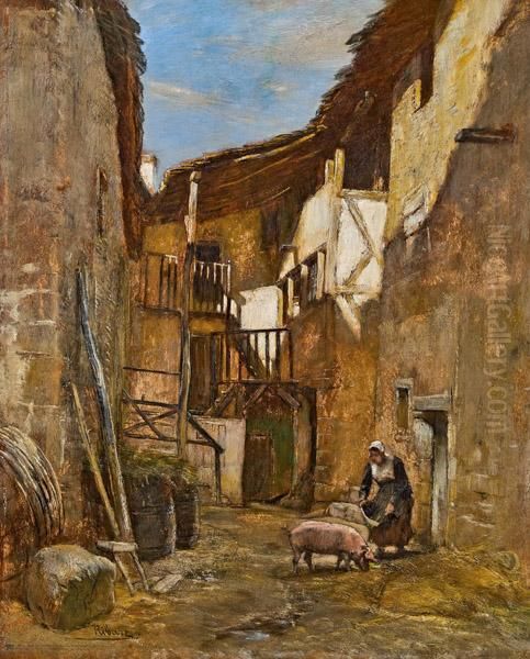 Bauernhof In Chateldon (auvergne) Oil Painting by Rudolf Ribarz