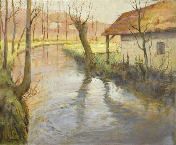 Autumn Landscape With A Stream Oil Painting by Rudolf Ribarz