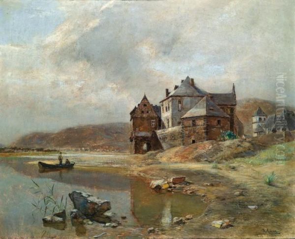 Schlosruine Von Der Leyn An Der Mosel Oil Painting by Rudolf Ribarz