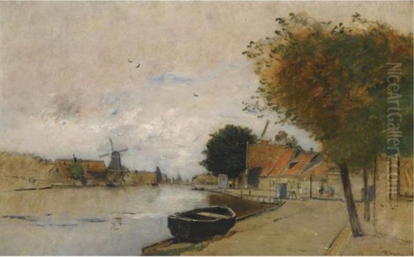 A Dutch Village Oil Painting by Rudolf Ribarz