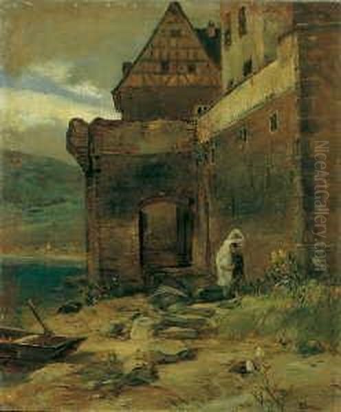 Der Frauenraub Zu Gondorf/mosel. Oil Painting by Rudolf Ribarz