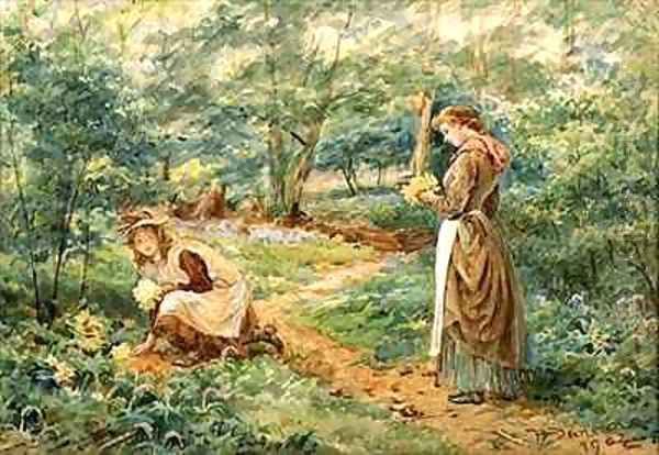 Girls Picking Wild Flowers Oil Painting by Walter Duncan