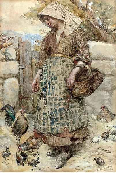 Feeding the fowls Oil Painting by Walter Duncan