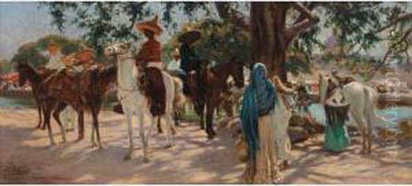 Jour De Marche A San Gabriel (mexique) Oil Painting by Pierra Ribera