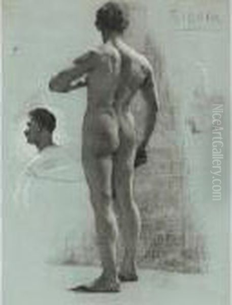 Standing Academy Nude With Additional Studies Of Head And Arm Oil Painting by Pierra Ribera