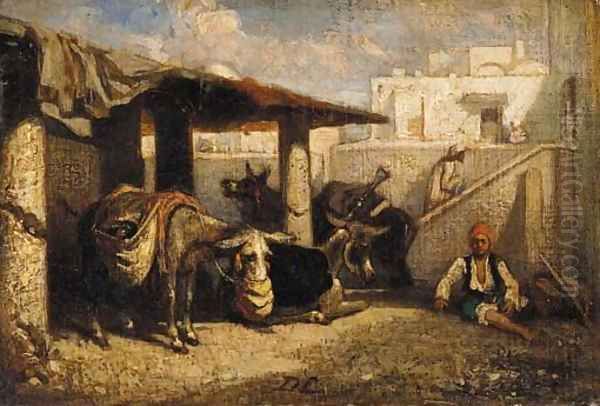 An eastern village Oil Painting by Alexandre Gabriel Decamps