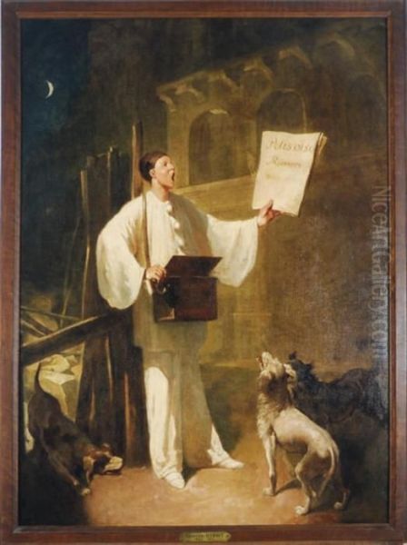 Pierrot And Dogs At Moonlight Oil Painting by Germain Theodure Clement Ribot