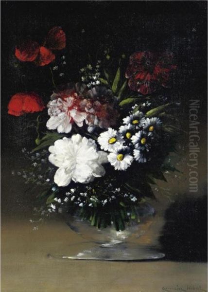 Flowers In A Glass Vase Oil Painting by Germain Theodure Clement Ribot