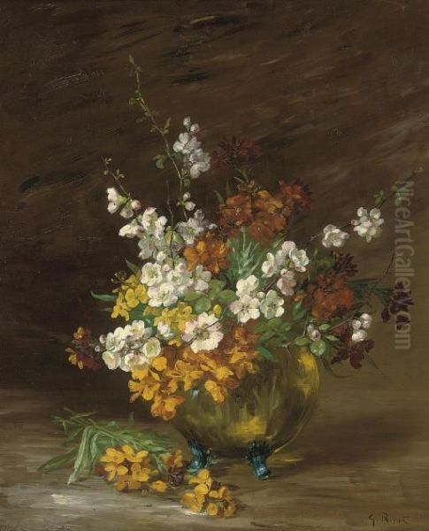 Summer Blooms In A Jardiniere Oil Painting by Germain Theodure Clement Ribot