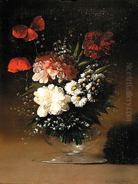 Flowers In Glass Vase Oil Painting by Germain Theodure Clement Ribot