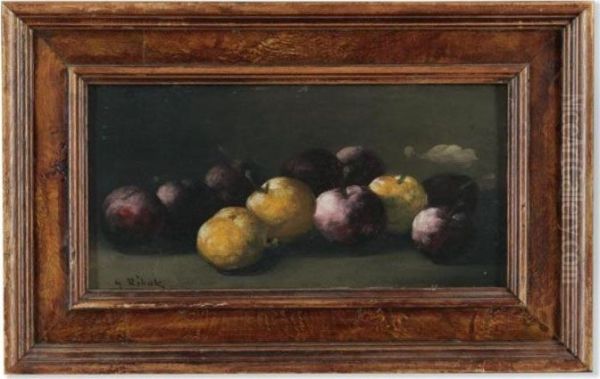 Still Life Of Plums Oil Painting by Germain Theodure Clement Ribot