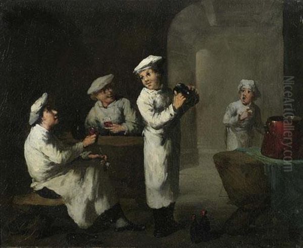 Cooks Drinking. Oil Painting by Germain Theodure Clement Ribot