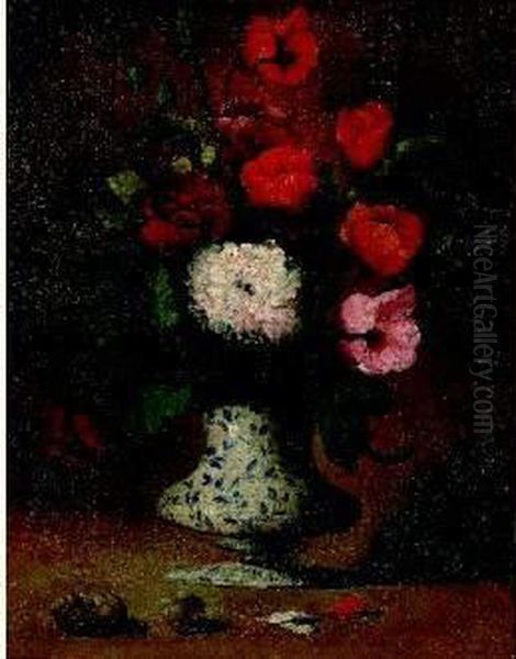 Vase De Fleurs Oil Painting by Germain Theodure Clement Ribot