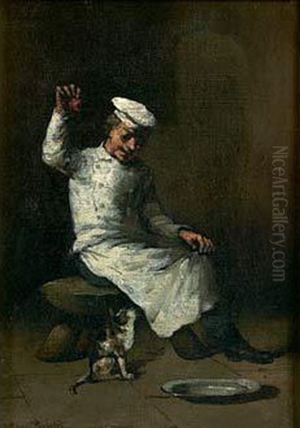 Le Cuisinier Oil Painting by Germain Theodure Clement Ribot