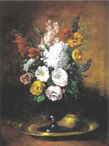 Vase De Fleurs Oil Painting by Germain Theodure Clement Ribot