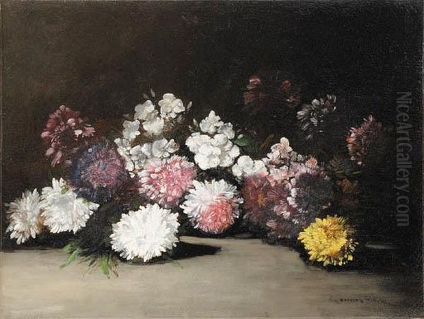 Chrysanthemums And Other Flowers Oil Painting by Germain Theodure Clement Ribot