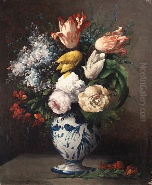 Vase Of Flowers Oil Painting by Germain Theodure Clement Ribot