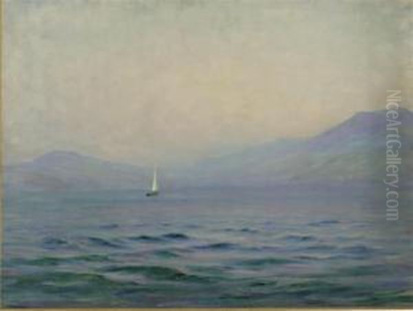 Voilier Dans La Baie De Cannes Oil Painting by Georges Ricard-Cordingley