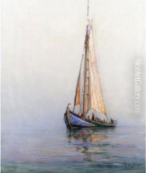 A Sailing Boat In Calm Water Oil Painting by Georges Ricard-Cordingley