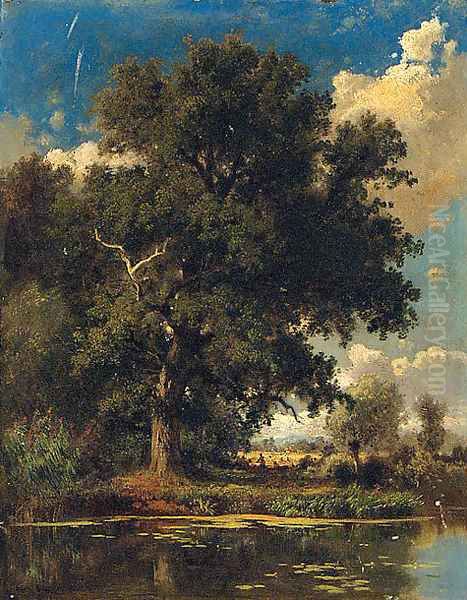 A Tranquil River Landscape, Breslau Near Taschenstrasse Oil Painting by Adolf Dressler