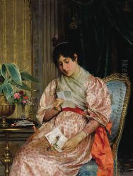 Young Woman Reading A Letter Oil Painting by Arturo Ricci