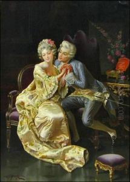 Courting Couple Oil Painting by Pio Ricci