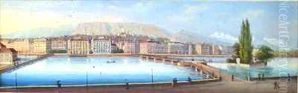 Lake Geneva view of the lake Oil Painting by Jean Dubois