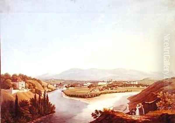 View of Geneva from the Confluence of the Rhone and the Arve Oil Painting by Jean Dubois