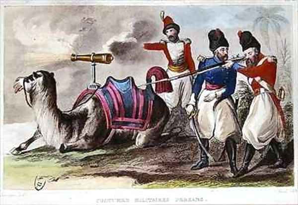 Nineteenth Century Persian Military Costumes and a Camel bearing a cannon Oil Painting by Rene Demoraine