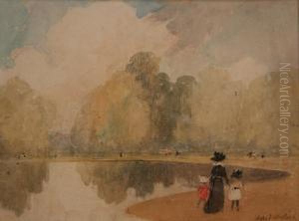 View Of The Round Pond Oil Painting by Alfred William Rich