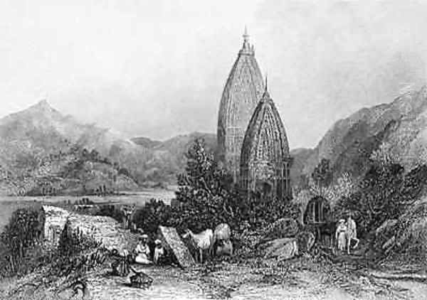 Hindu Temples of Mahadeo in the Sivalic Mountains India Oil Painting by Thomas Colman Dibdin