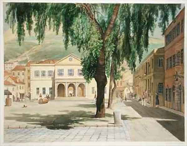 Commercial Square the Commercial Library and the Main Guard City of Gibraltar Oil Painting by Thomas Colman Dibdin