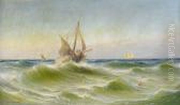 Fiskebatar Pa Boljande Hav Oil Painting by Otto Ludvig Richarde