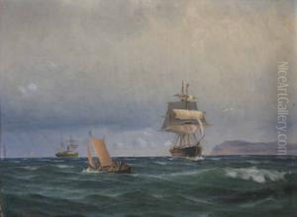 Skepp Pa Havet Oil Painting by Otto Ludvig Richarde