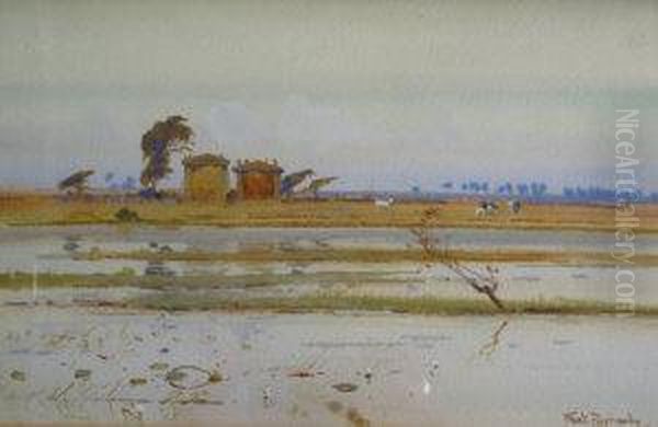 Dutch Landscape With Buildings And Animals Oil Painting by Frank Richards