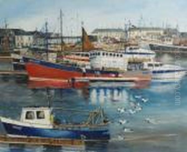 Repaint Sovereign Harbour Eastbourne Oil Painting by Frank Richards