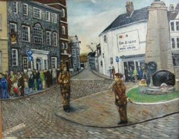 Waiting For The Parade Lewes War Memorial Oil Painting by Frank Richards