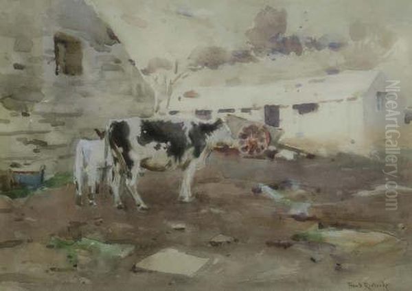 Cattle In A Farmyard Signed 10 X 14.25in by Frank Richards