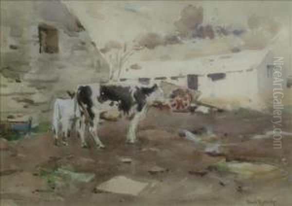 Cattle In A Farmyard by Frank Richards