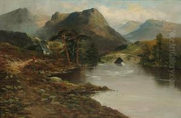 Loch Landscape With A Figure On A Track Oil Painting by W.A. Richards