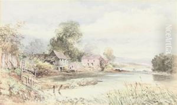 A Water Mill On The River Earn, Perthshire Oil Painting by Edward M. Richardson